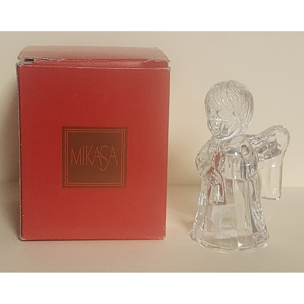 Vintage MIKASA Sweet Angel German Crystal Glass ANGEL Figure CANDLEHOLDER & Box